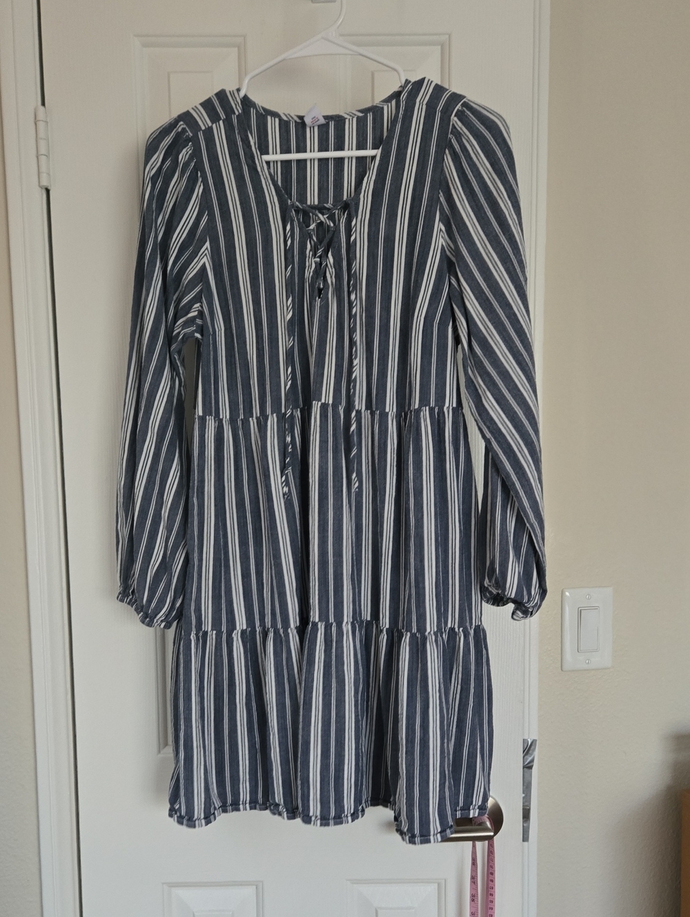 Old Navy Navy and White Tiered Dress with Tie Detail